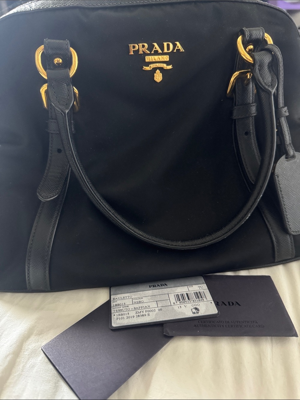 Prada Milano Black Nylon and Leather Satchel
